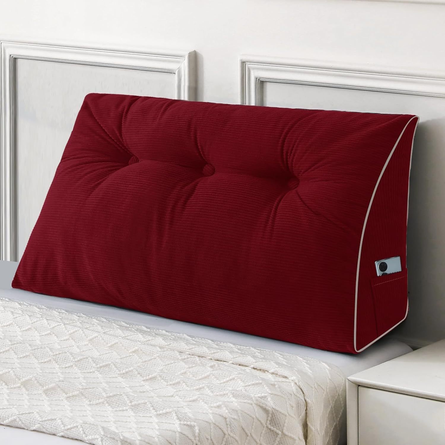 Sasttie Headboard Pillow Queen, Wedge Pillow Headboard, Dark Grey | Triangle Backrest Cushion for Sitting or Reading in Bed, Dorm Essentials, OEKO-TEX, Down Alternative Fill, Side Pockets