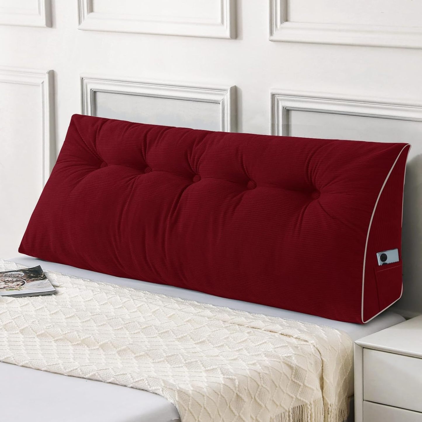 Sasttie Headboard Pillow Queen, Wedge Pillow Headboard, Dark Grey | Triangle Backrest Cushion for Sitting or Reading in Bed, Dorm Essentials, OEKO-TEX, Down Alternative Fill, Side Pockets