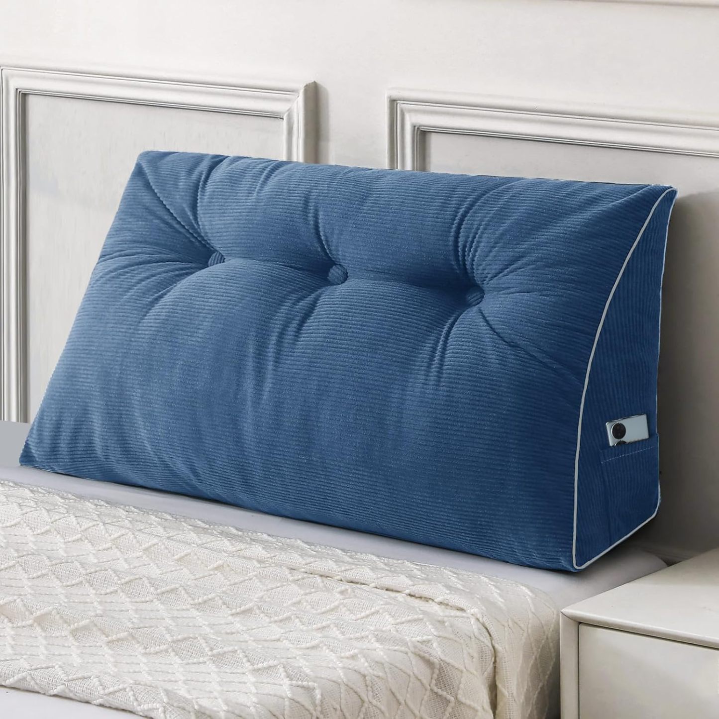 Sasttie Headboard Pillow Queen, Wedge Pillow Headboard, Dark Grey | Triangle Backrest Cushion for Sitting or Reading in Bed, Dorm Essentials, OEKO-TEX, Down Alternative Fill, Side Pockets