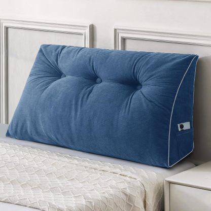 Sasttie Headboard Pillow Queen, Wedge Pillow Headboard, Dark Grey | Triangle Backrest Cushion for Sitting or Reading in Bed, Dorm Essentials, OEKO-TEX, Down Alternative Fill, Side Pockets