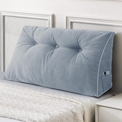 Sasttie Headboard Pillow Queen, Wedge Pillow Headboard, Dark Grey | Triangle Backrest Cushion for Sitting or Reading in Bed, Dorm Essentials, OEKO-TEX, Down Alternative Fill, Side Pockets
