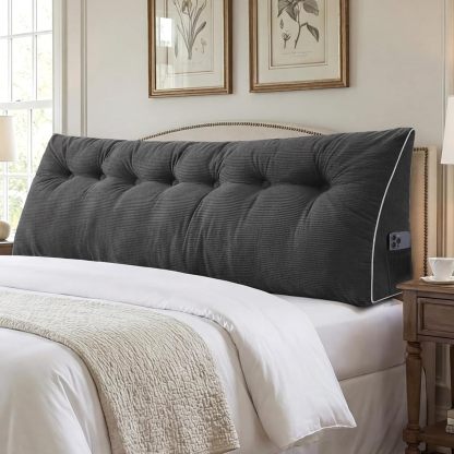 Sasttie Headboard Pillow Queen, Wedge Pillow Headboard, Dark Grey | Triangle Backrest Cushion for Sitting or Reading in Bed, Dorm Essentials, OEKO-TEX, Down Alternative Fill, Side Pockets