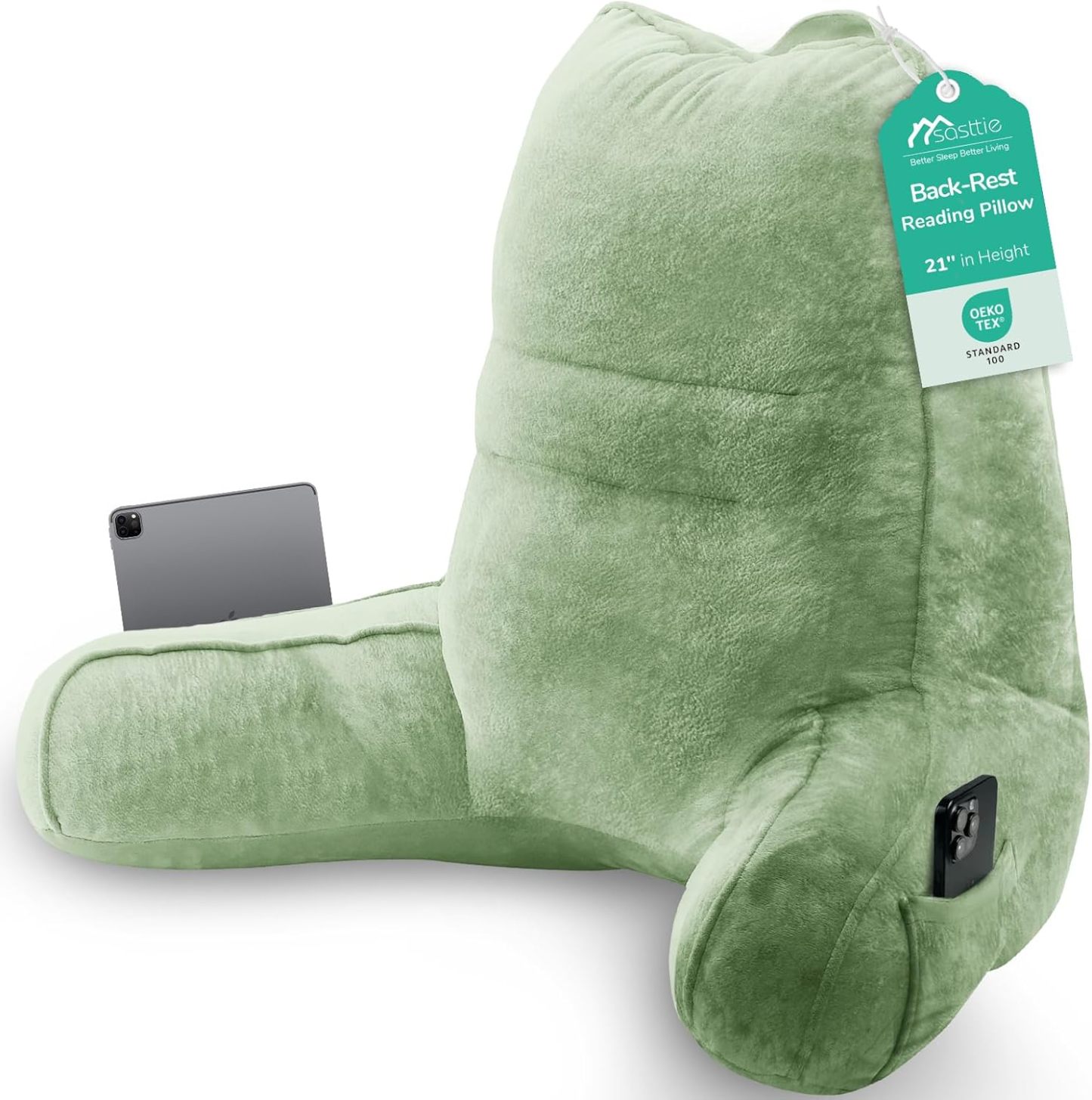 Sasttie Reading Pillow for Bed, Back Pillow for Sitting Up, Dark Grey | 18 Backrest Support Cushion for Couch, Sofa, and Floor, Dorm Essentials, OEKO-TEX, Adjustable Down Alternative Fill