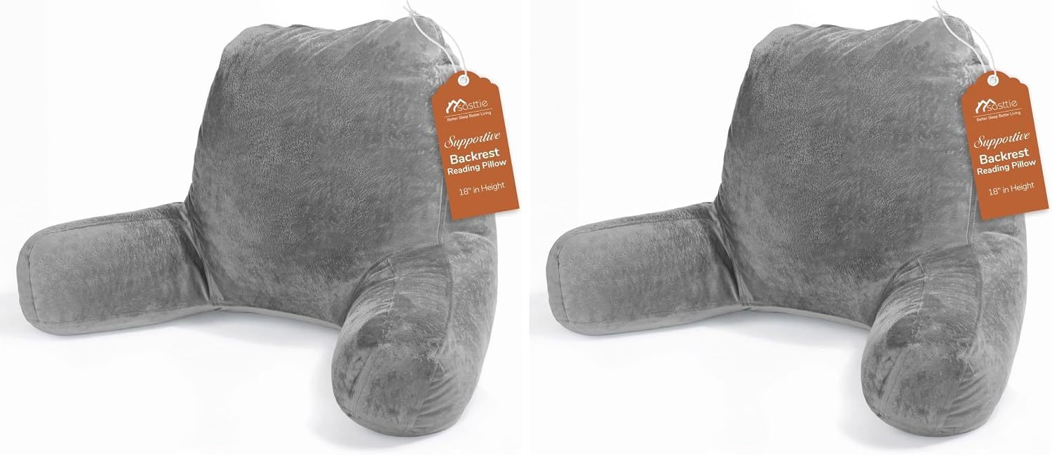 Sasttie Reading Pillow for Bed, Back Pillow for Sitting Up, Dark Grey | 18 Backrest Support Cushion for Couch, Sofa, and Floor, Dorm Essentials, OEKO-TEX, Adjustable Down Alternative Fill