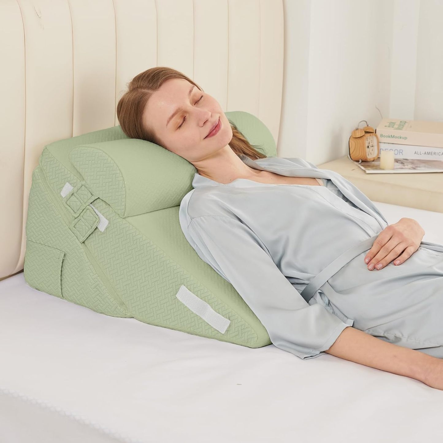 Sasttie Adjustable Wedge Pillow Set for After Surgery, Dark Grey & White | Bed Wedge Pillow Headboard with Memory Foam Neck Cushion, for Acid Reflux, Sleeping, Neck & Back Support