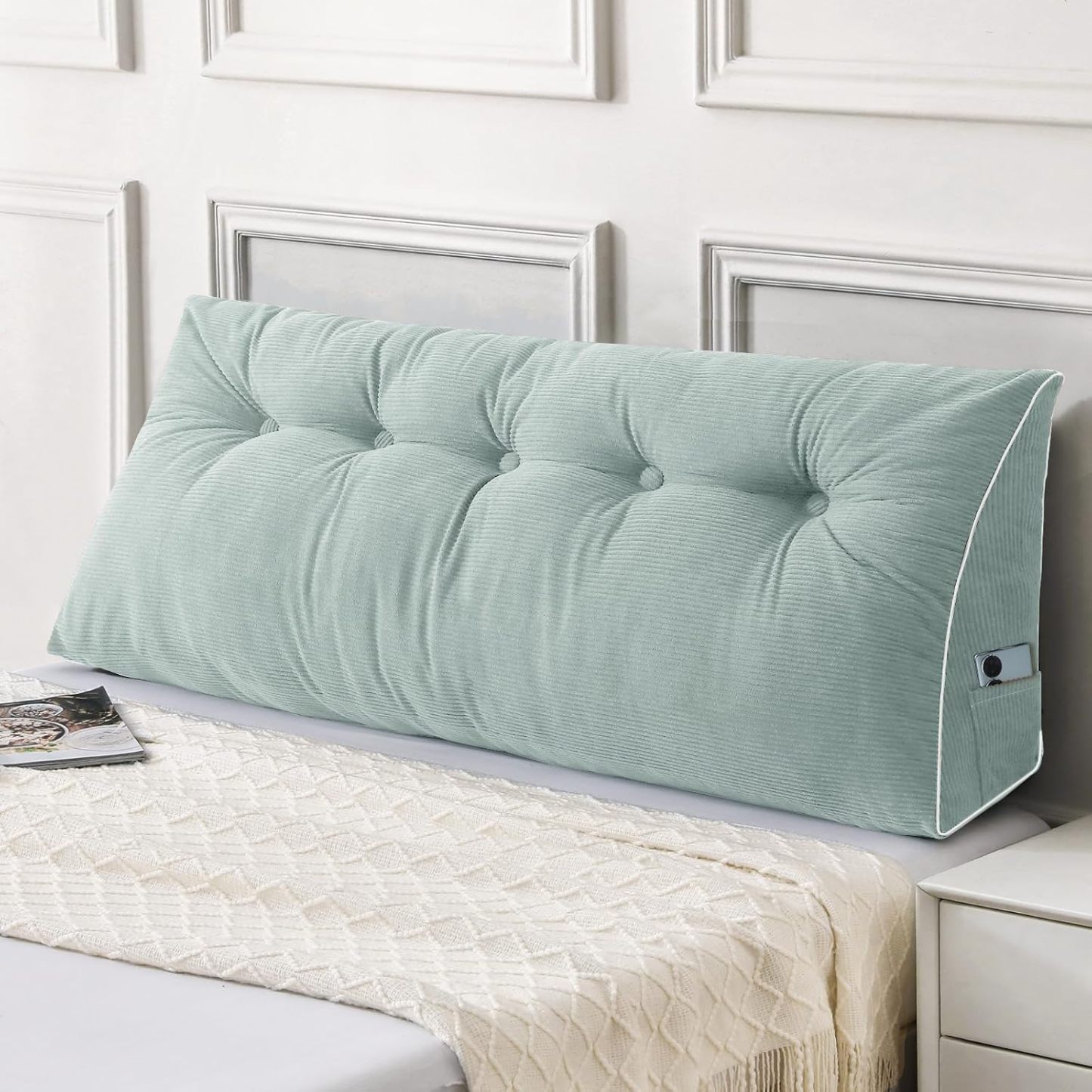 Sasttie Headboard Pillow Queen, Wedge Pillow Headboard, Dark Grey | Triangle Backrest Cushion for Sitting or Reading in Bed, Dorm Essentials, OEKO-TEX, Down Alternative Fill, Side Pockets