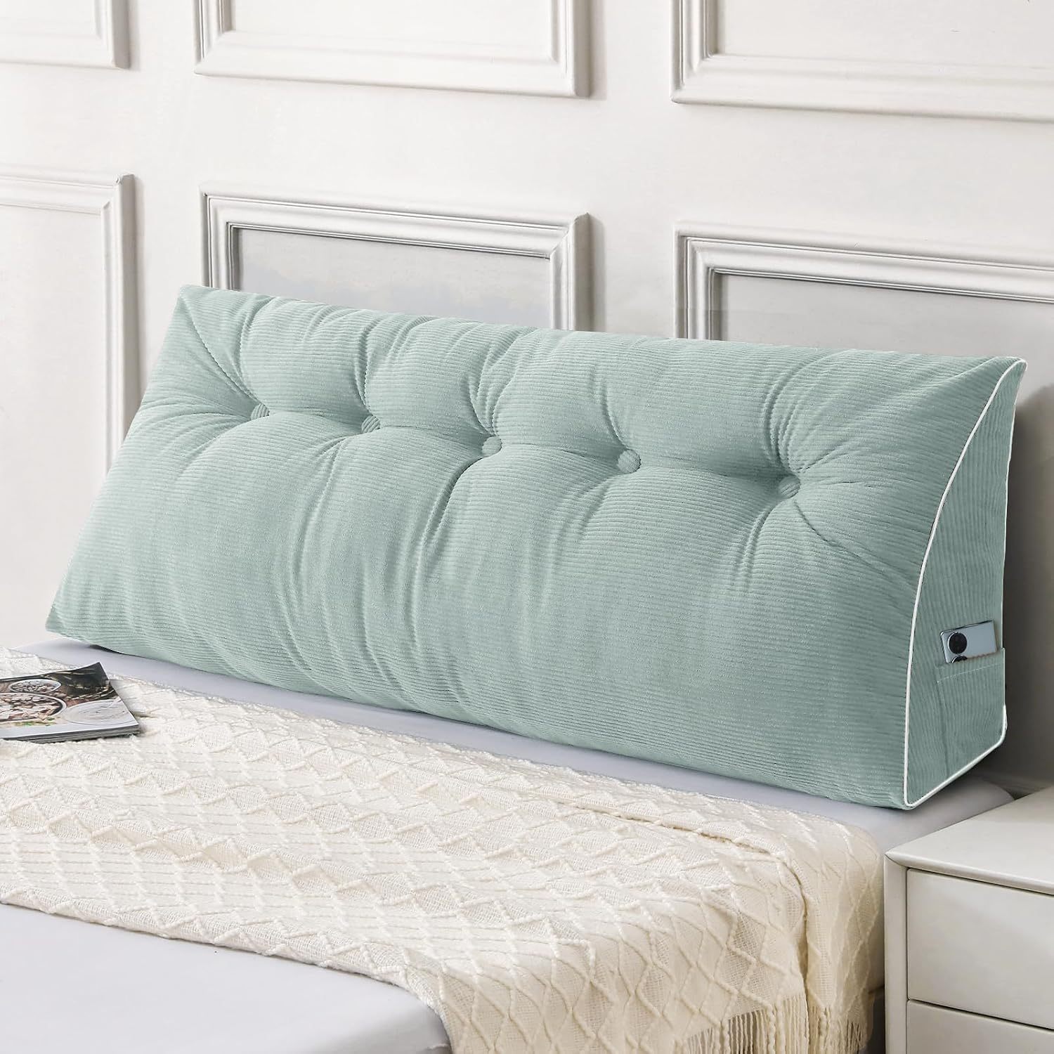 Sasttie Headboard Pillow Queen, Wedge Pillow Headboard, Dark Grey | Triangle Backrest Cushion for Sitting or Reading in Bed, Dorm Essentials, OEKO-TEX, Down Alternative Fill, Side Pockets