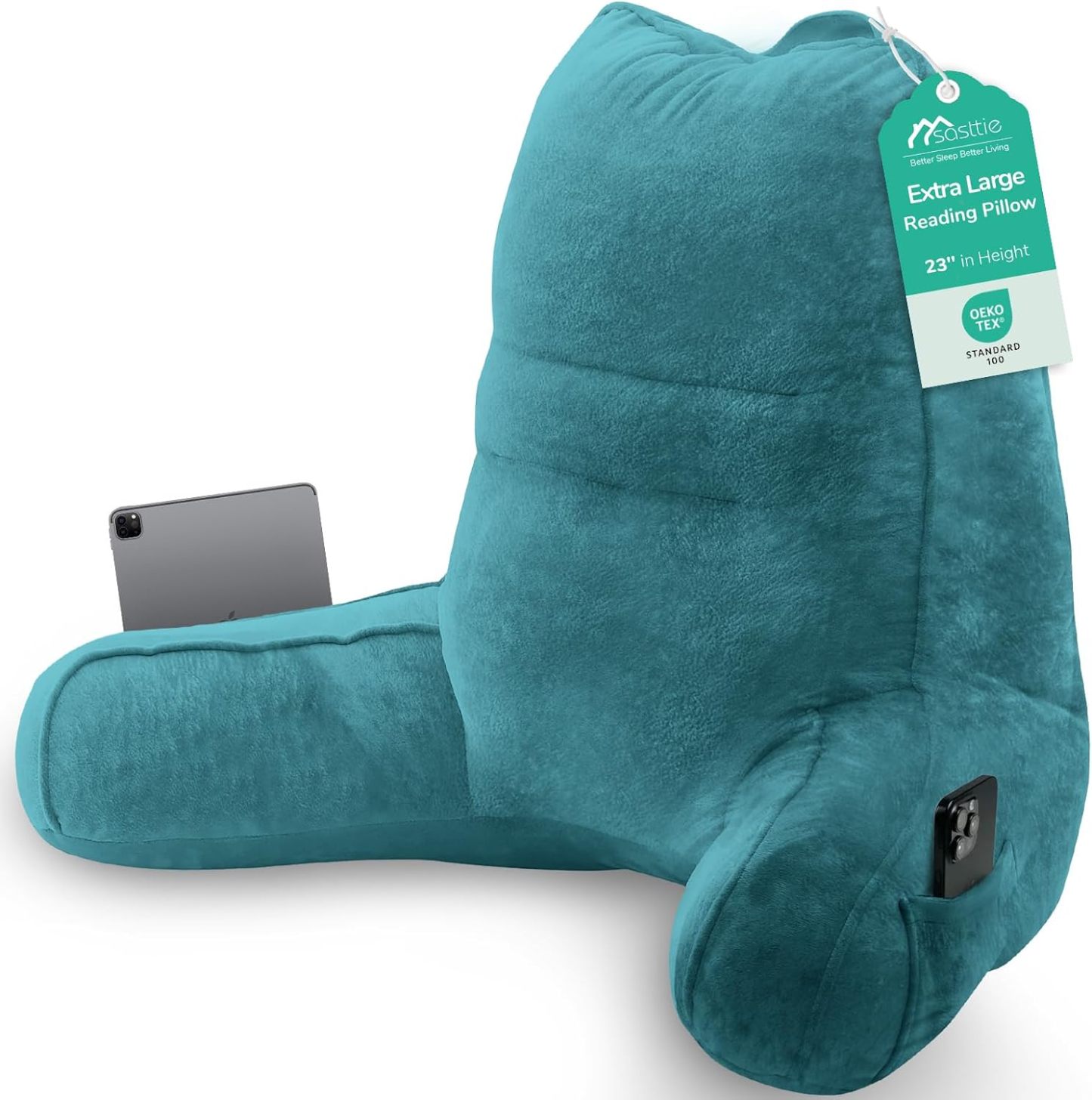 Sasttie Reading Pillow for Bed, Back Pillow for Sitting Up, Dark Grey | 18 Backrest Support Cushion for Couch, Sofa, and Floor, Dorm Essentials, OEKO-TEX, Adjustable Down Alternative Fill