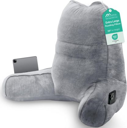 Sasttie Reading Pillow for Bed, Back Pillow for Sitting Up, Dark Grey | 18 Backrest Support Cushion for Couch, Sofa, and Floor, Dorm Essentials, OEKO-TEX, Adjustable Down Alternative Fill