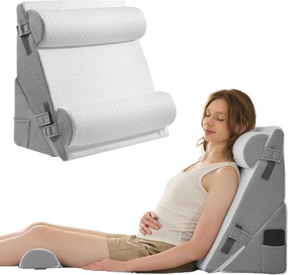 Sasttie Adjustable Wedge Pillow Set for After Surgery, Dark Grey & White | Bed Wedge Pillow Headboard with Memory Foam Neck Cushion, for Acid Reflux, Sleeping, Neck & Back Support