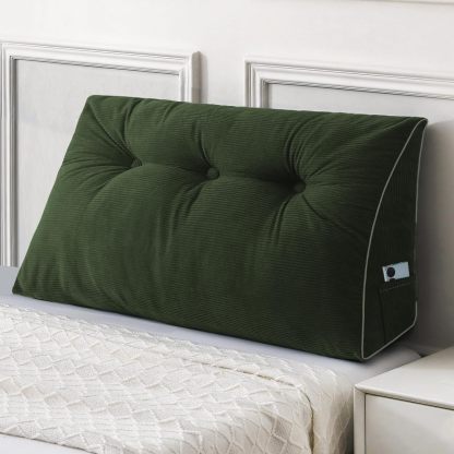 Sasttie Headboard Pillow Queen, Wedge Pillow Headboard, Dark Grey | Triangle Backrest Cushion for Sitting or Reading in Bed, Dorm Essentials, OEKO-TEX, Down Alternative Fill, Side Pockets