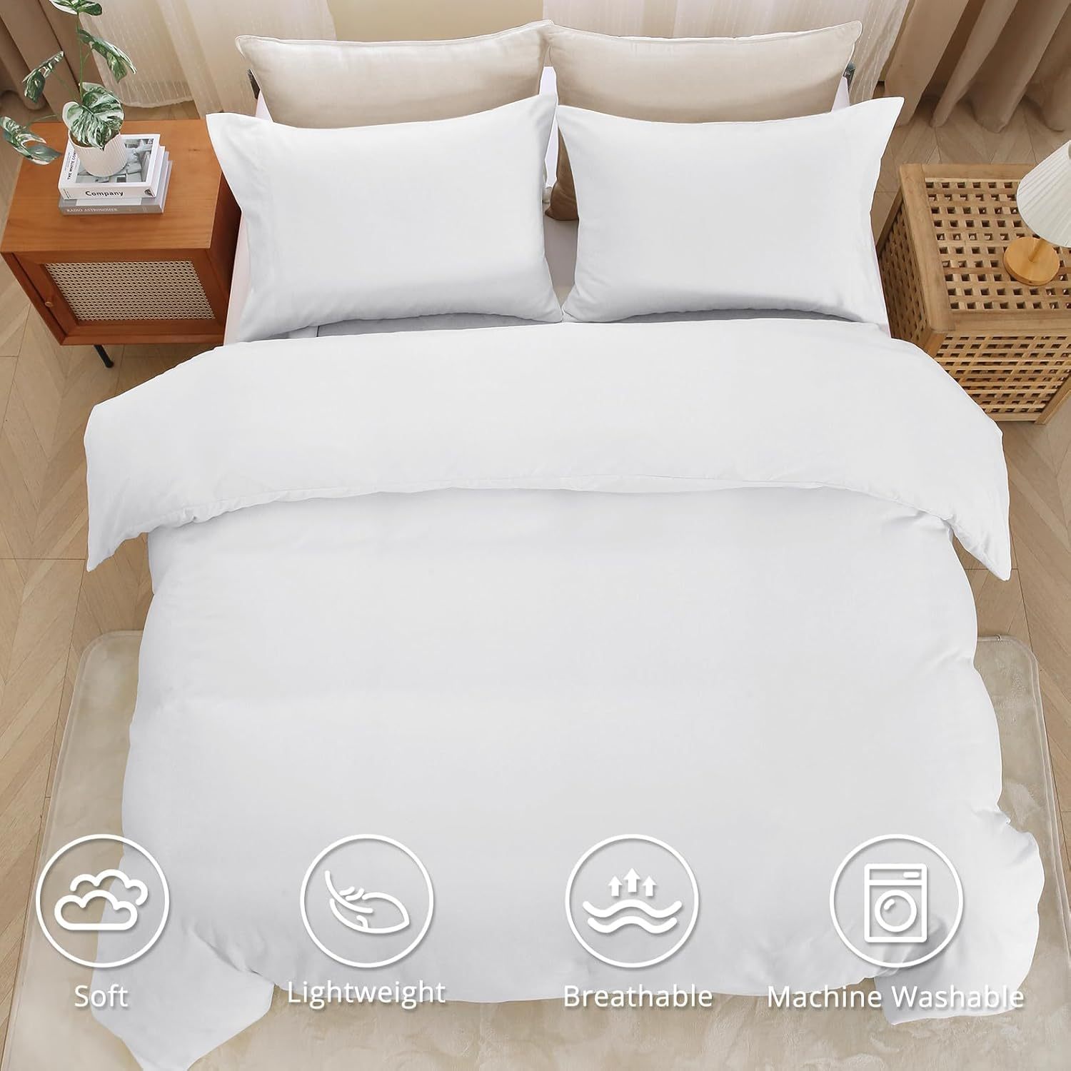 MUXHOMO White Duvet Cover Queen Size, Soft Double Brushed Duvet Covers Set 3 Pieces, Warm Comforter Cover with Zipper Closure and 2 Pillow Cases (90"×90")