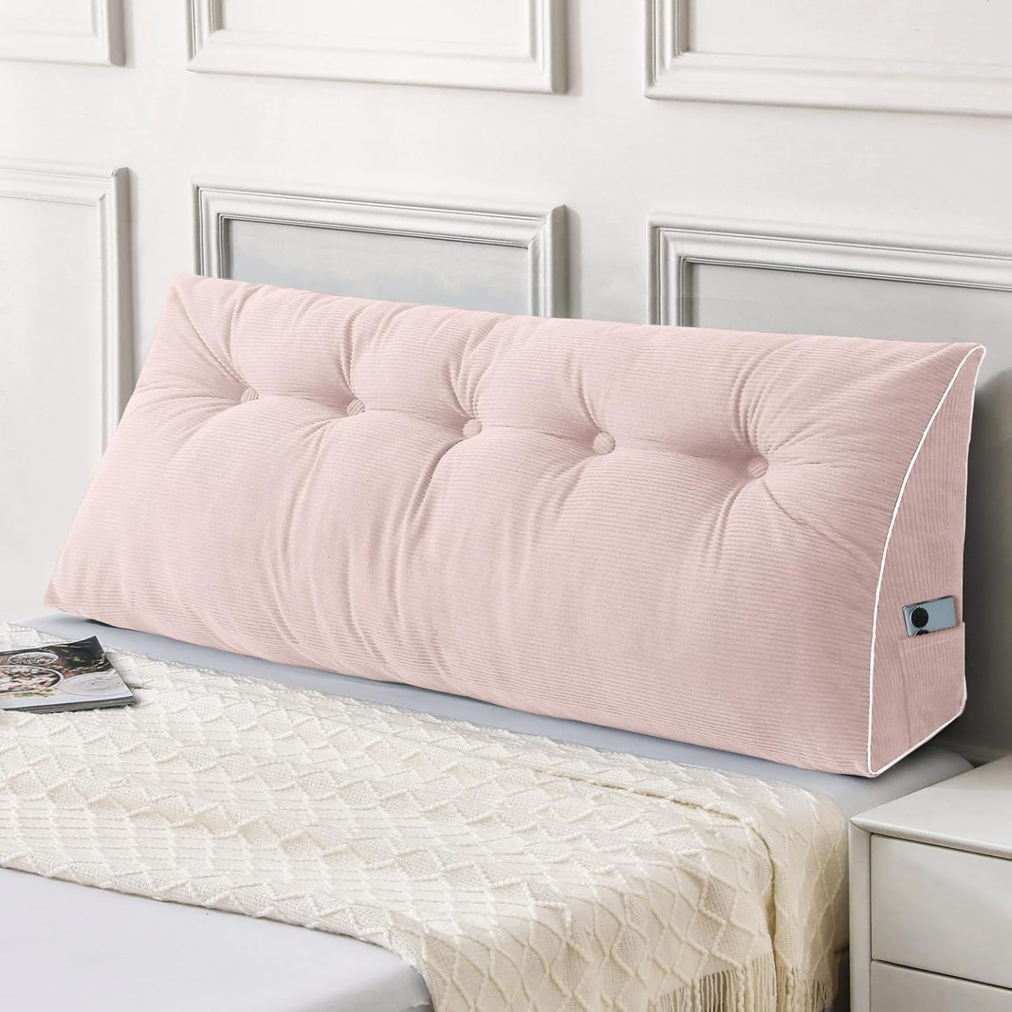 Sasttie Headboard Pillow Queen, Wedge Pillow Headboard, Dark Grey | Triangle Backrest Cushion for Sitting or Reading in Bed, Dorm Essentials, OEKO-TEX, Down Alternative Fill, Side Pockets