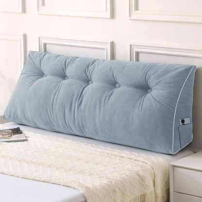 Sasttie Headboard Pillow Queen, Wedge Pillow Headboard, Dark Grey | Triangle Backrest Cushion for Sitting or Reading in Bed, Dorm Essentials, OEKO-TEX, Down Alternative Fill, Side Pockets