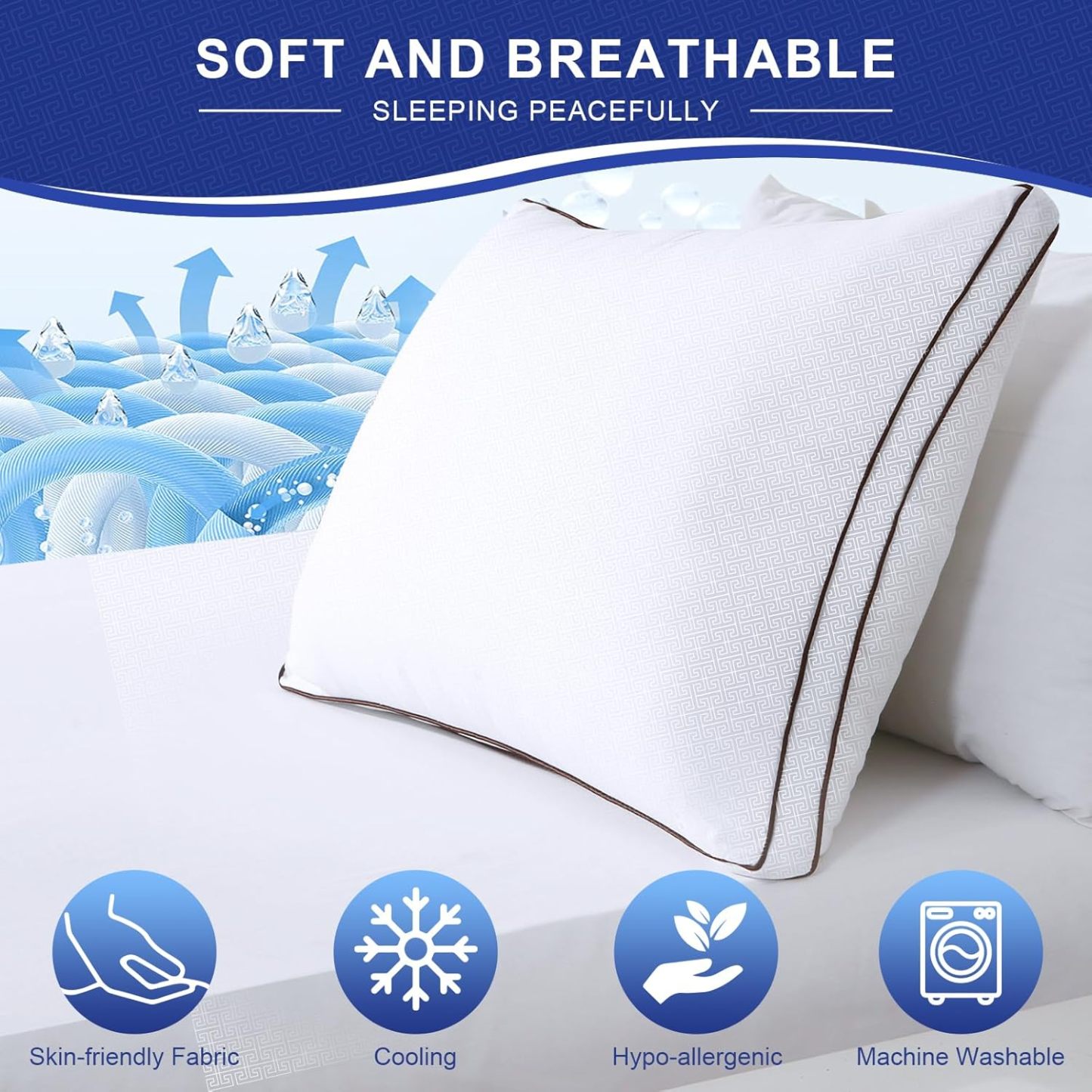 HUXMEYSON Pillows King Size Set of 2 for Sleeping - Cooling Down Alternative Bed Pillow for Back, Stomach or Side Sleepers, Hotel Collection Pillows, 20 x 36 Inches