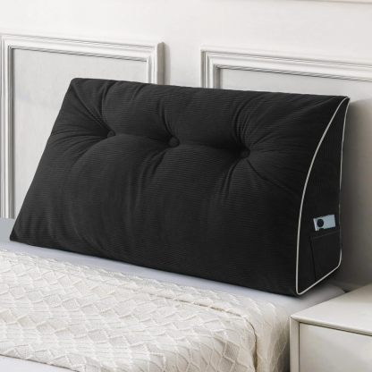Sasttie Headboard Pillow Queen, Wedge Pillow Headboard, Dark Grey | Triangle Backrest Cushion for Sitting or Reading in Bed, Dorm Essentials, OEKO-TEX, Down Alternative Fill, Side Pockets