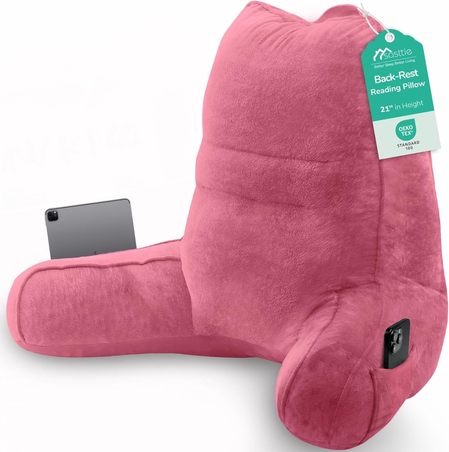 Sasttie Reading Pillow for Bed, Back Pillow for Sitting Up, Dark Grey | 18 Backrest Support Cushion for Couch, Sofa, and Floor, Dorm Essentials, OEKO-TEX, Adjustable Down Alternative Fill