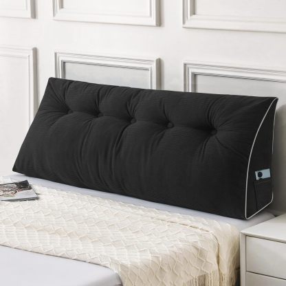 Sasttie Headboard Pillow Queen, Wedge Pillow Headboard, Dark Grey | Triangle Backrest Cushion for Sitting or Reading in Bed, Dorm Essentials, OEKO-TEX, Down Alternative Fill, Side Pockets