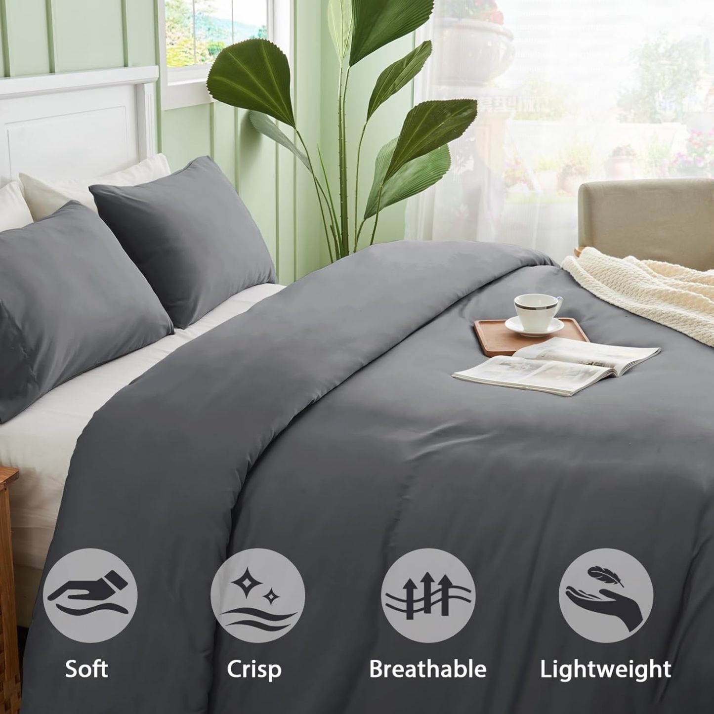 Sasttie Duvet Cover Twin/Twin XL Size, Double Brushed Twin/Twin XL Duvet Cover, 3-Piece Duvet Cover Set Includes 1 Duvet Cover (68x90) and 1 Pillowcase (20x26) with Zipper Closure, Dark Grey