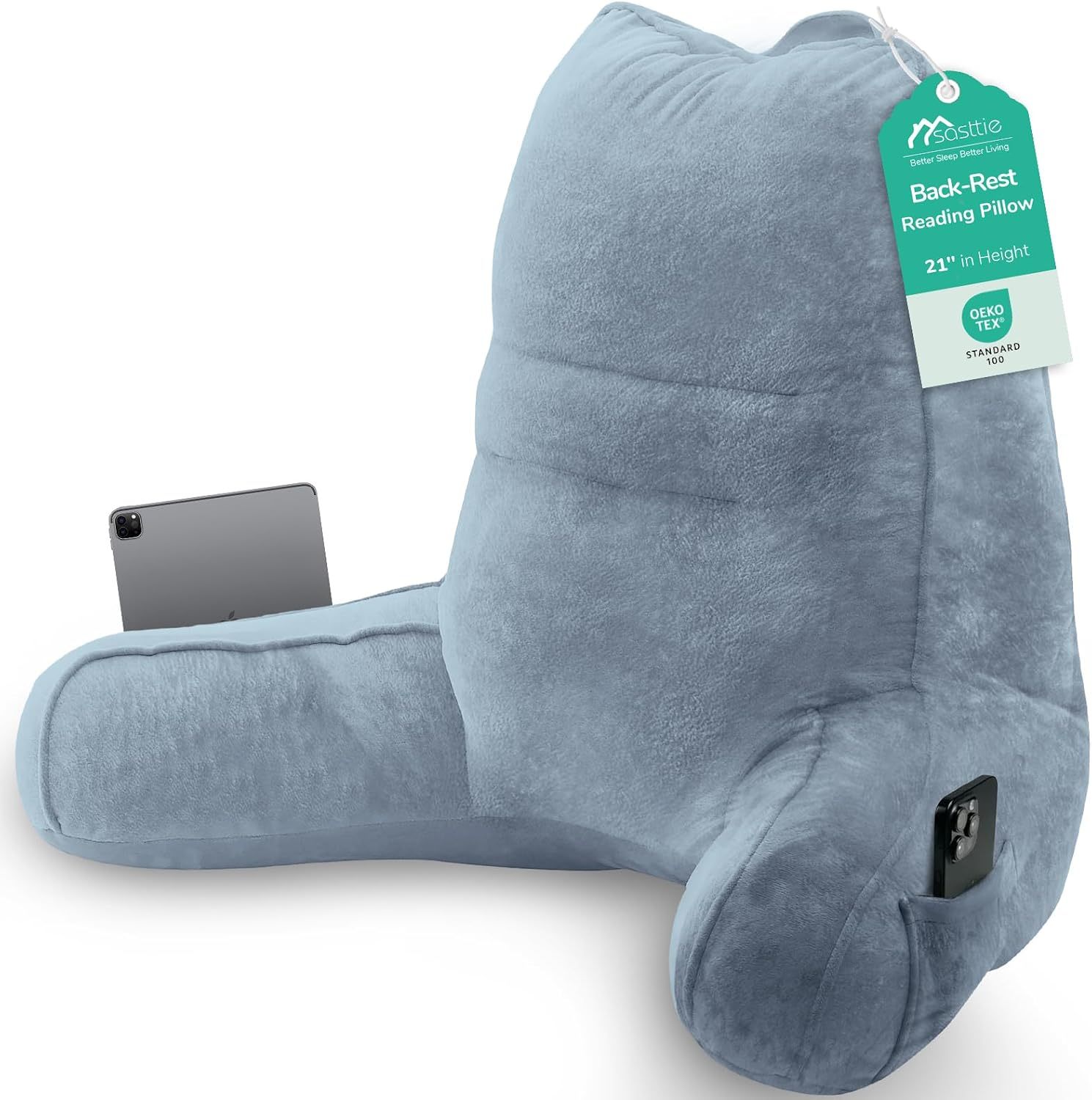 Sasttie Reading Pillow for Bed, Back Pillow for Sitting Up, Dark Grey | 18 Backrest Support Cushion for Couch, Sofa, and Floor, Dorm Essentials, OEKO-TEX, Adjustable Down Alternative Fill
