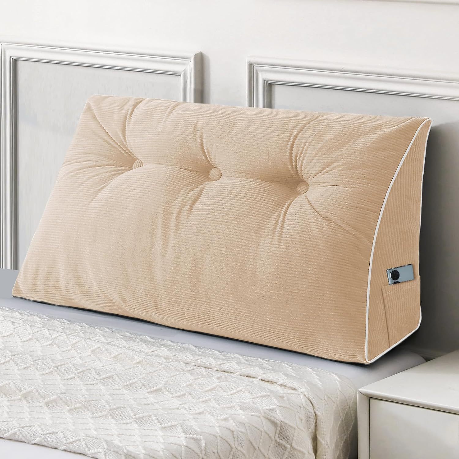 Sasttie Headboard Pillow Queen, Wedge Pillow Headboard, Dark Grey | Triangle Backrest Cushion for Sitting or Reading in Bed, Dorm Essentials, OEKO-TEX, Down Alternative Fill, Side Pockets