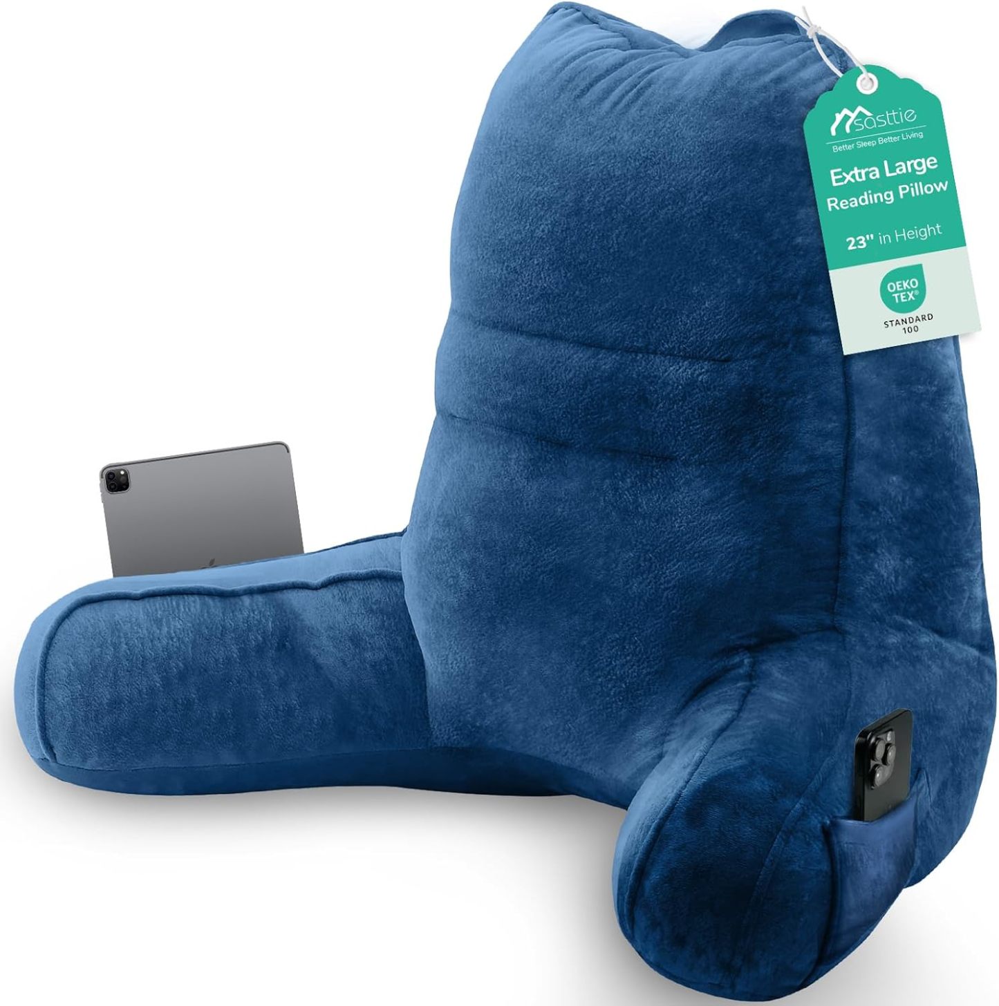 Sasttie Reading Pillow for Bed, Back Pillow for Sitting Up, Dark Grey | 18 Backrest Support Cushion for Couch, Sofa, and Floor, Dorm Essentials, OEKO-TEX, Adjustable Down Alternative Fill