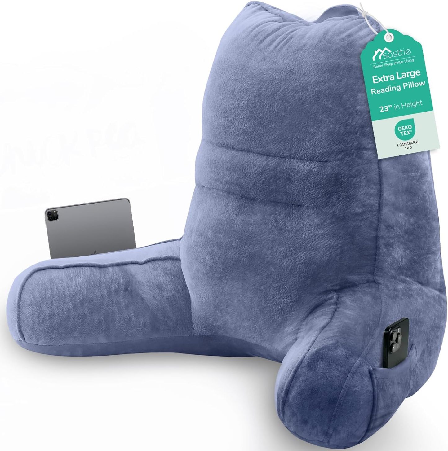 Sasttie Reading Pillow for Bed, Back Pillow for Sitting Up, Dark Grey | 18 Backrest Support Cushion for Couch, Sofa, and Floor, Dorm Essentials, OEKO-TEX, Adjustable Down Alternative Fill