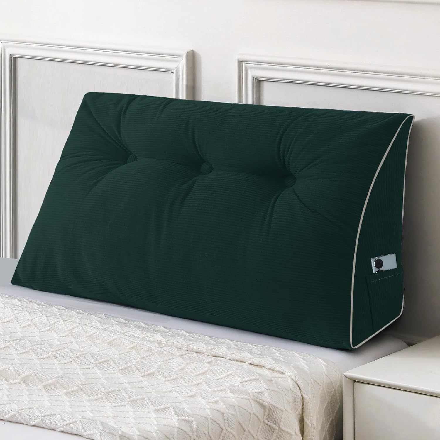 Sasttie Headboard Pillow Queen, Wedge Pillow Headboard, Dark Grey | Triangle Backrest Cushion for Sitting or Reading in Bed, Dorm Essentials, OEKO-TEX, Down Alternative Fill, Side Pockets