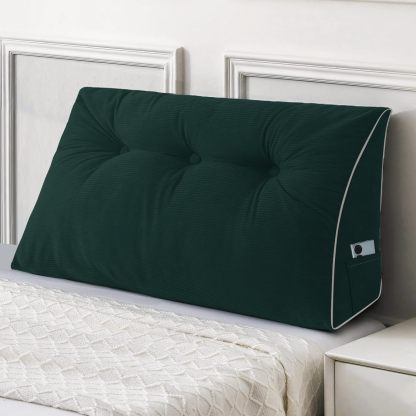 Sasttie Headboard Pillow Queen, Wedge Pillow Headboard, Dark Grey | Triangle Backrest Cushion for Sitting or Reading in Bed, Dorm Essentials, OEKO-TEX, Down Alternative Fill, Side Pockets