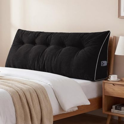 Sasttie Headboard Pillow Queen, Wedge Pillow Headboard, Dark Grey | Triangle Backrest Cushion for Sitting or Reading in Bed, Dorm Essentials, OEKO-TEX, Down Alternative Fill, Side Pockets