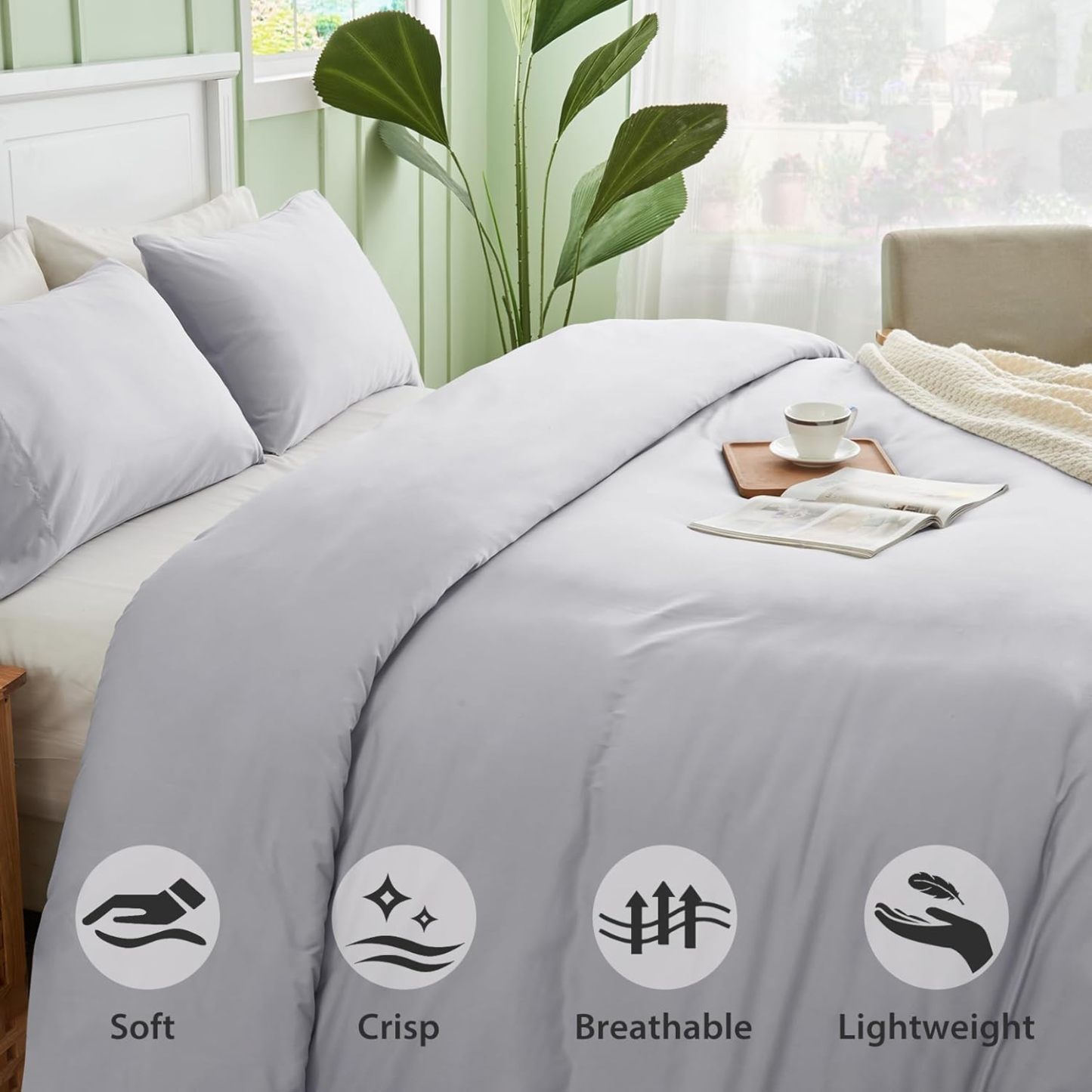 Sasttie Duvet Cover Twin/Twin XL Size, Double Brushed Twin/Twin XL Duvet Cover, 3-Piece Duvet Cover Set Includes 1 Duvet Cover (68x90) and 1 Pillowcase (20x26) with Zipper Closure, Light Grey