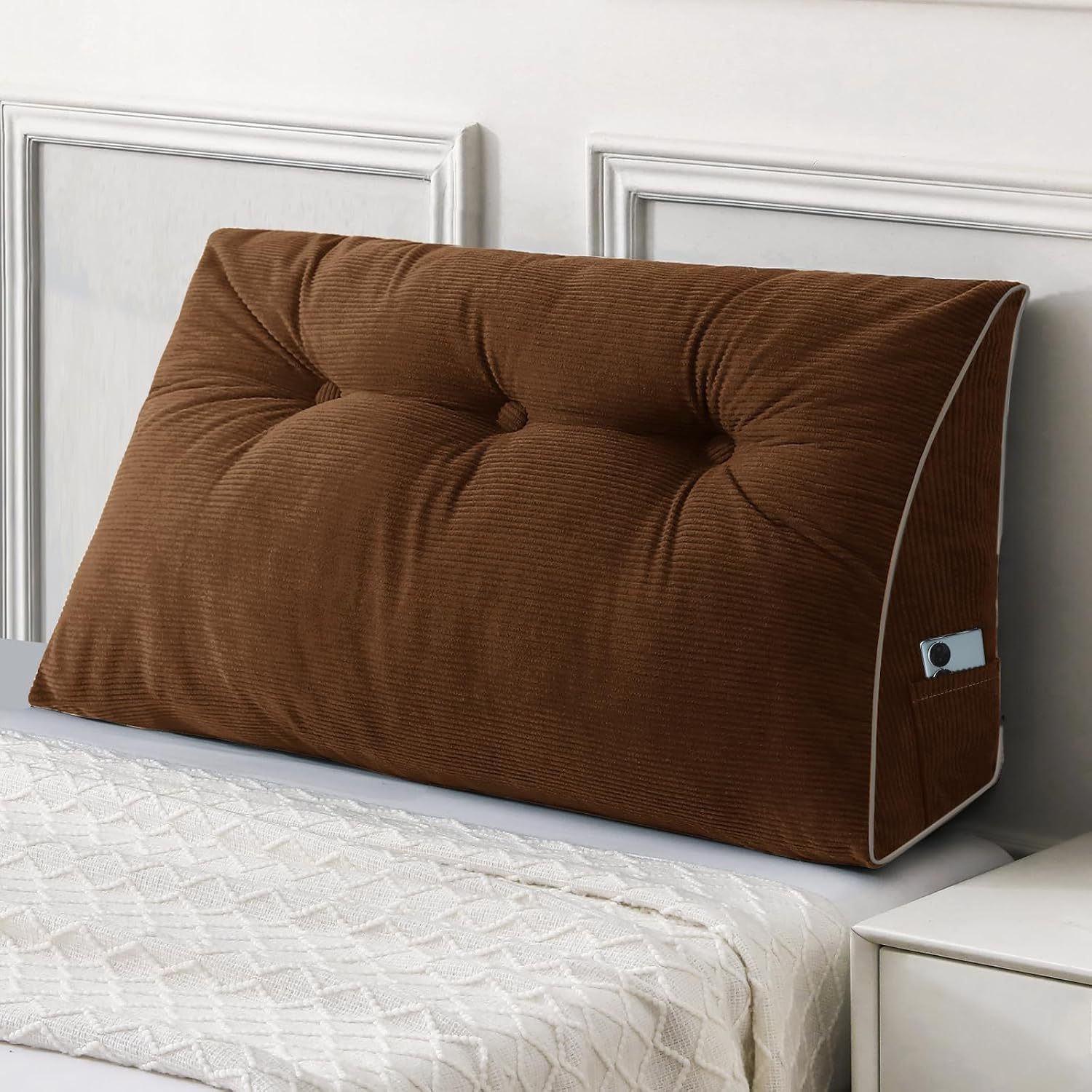 Sasttie Headboard Pillow Queen, Wedge Pillow Headboard, Dark Grey | Triangle Backrest Cushion for Sitting or Reading in Bed, Dorm Essentials, OEKO-TEX, Down Alternative Fill, Side Pockets