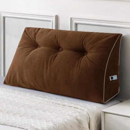 Sasttie Headboard Pillow Queen, Wedge Pillow Headboard, Dark Grey | Triangle Backrest Cushion for Sitting or Reading in Bed, Dorm Essentials, OEKO-TEX, Down Alternative Fill, Side Pockets