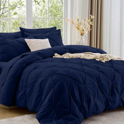 Sasttie Twin Comforter Set, 5-Piece Bed in a Bag, Pintuck Bedding Sets for All Season, Includes Comforter, Flat Sheet, Fitted Sheet, Pillowcase and Pillowsham, Baby Pink