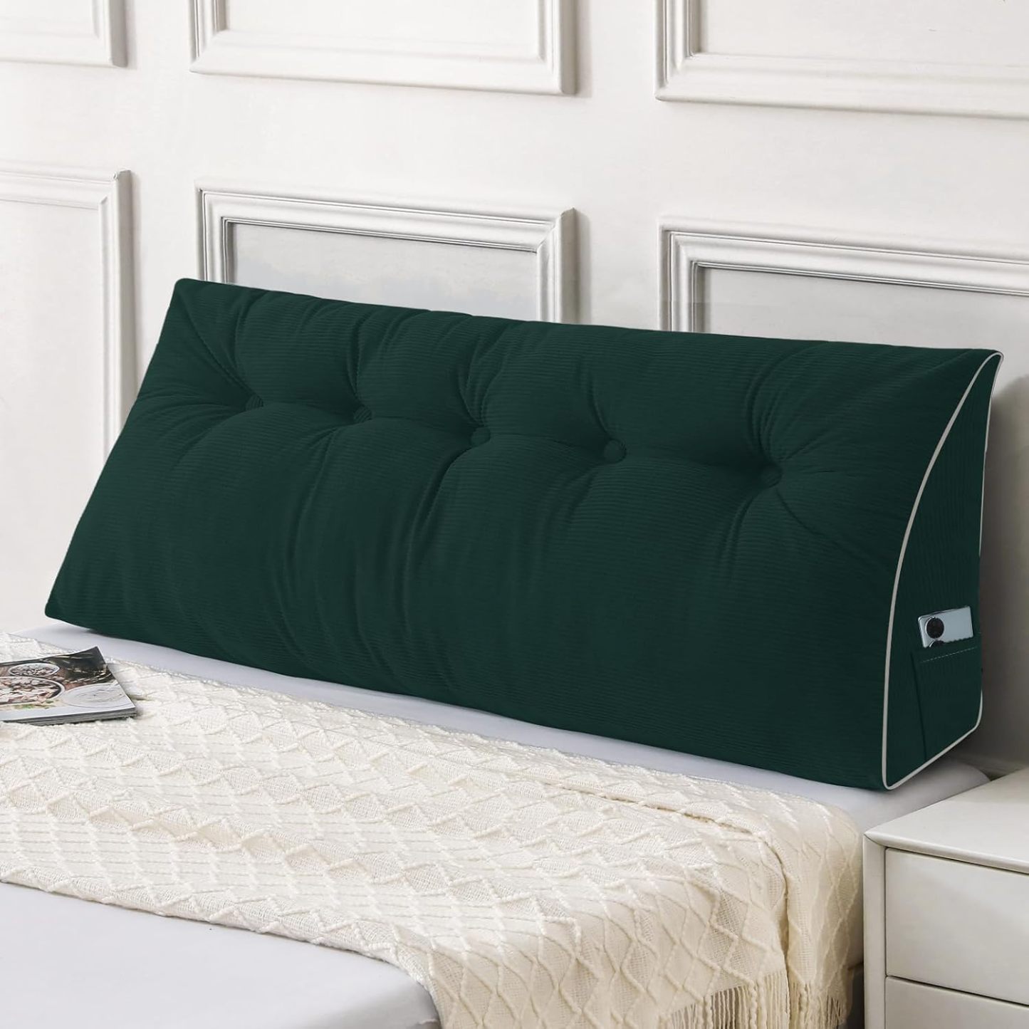 Sasttie Headboard Pillow Queen, Wedge Pillow Headboard, Dark Grey | Triangle Backrest Cushion for Sitting or Reading in Bed, Dorm Essentials, OEKO-TEX, Down Alternative Fill, Side Pockets