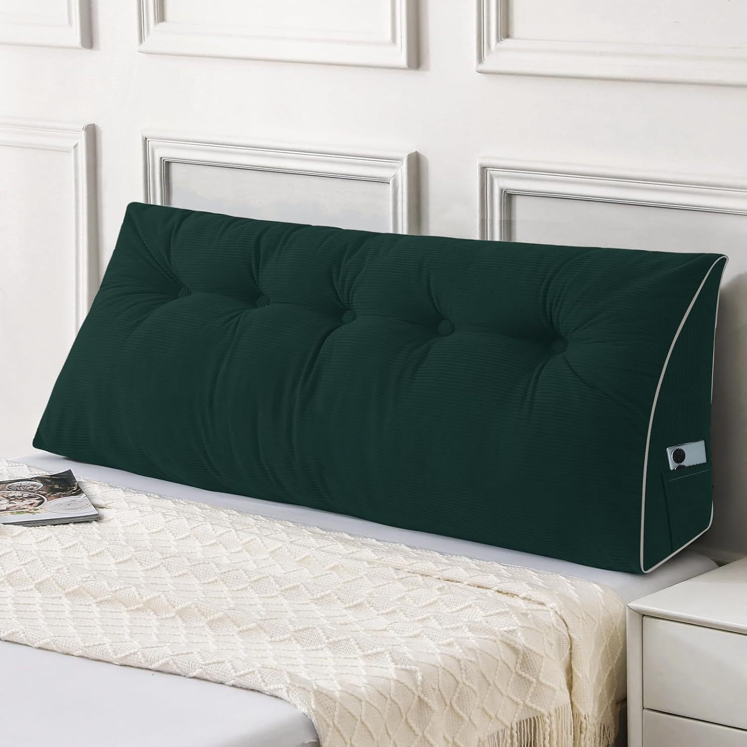Sasttie Headboard Pillow Queen, Wedge Pillow Headboard, Dark Grey | Triangle Backrest Cushion for Sitting or Reading in Bed, Dorm Essentials, OEKO-TEX, Down Alternative Fill, Side Pockets