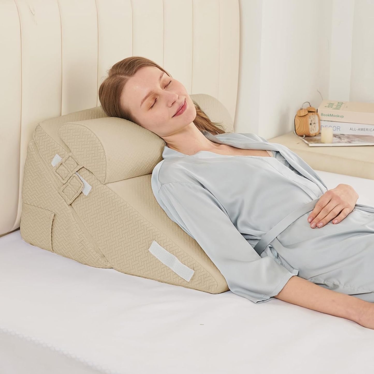 Sasttie Adjustable Wedge Pillow Set for After Surgery, Dark Grey & White | Bed Wedge Pillow Headboard with Memory Foam Neck Cushion, for Acid Reflux, Sleeping, Neck & Back Support