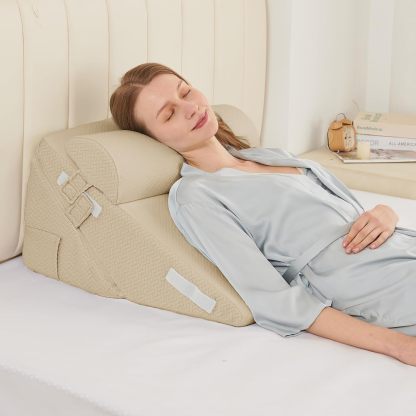 Sasttie Adjustable Wedge Pillow Set for After Surgery, Dark Grey & White | Bed Wedge Pillow Headboard with Memory Foam Neck Cushion, for Acid Reflux, Sleeping, Neck & Back Support