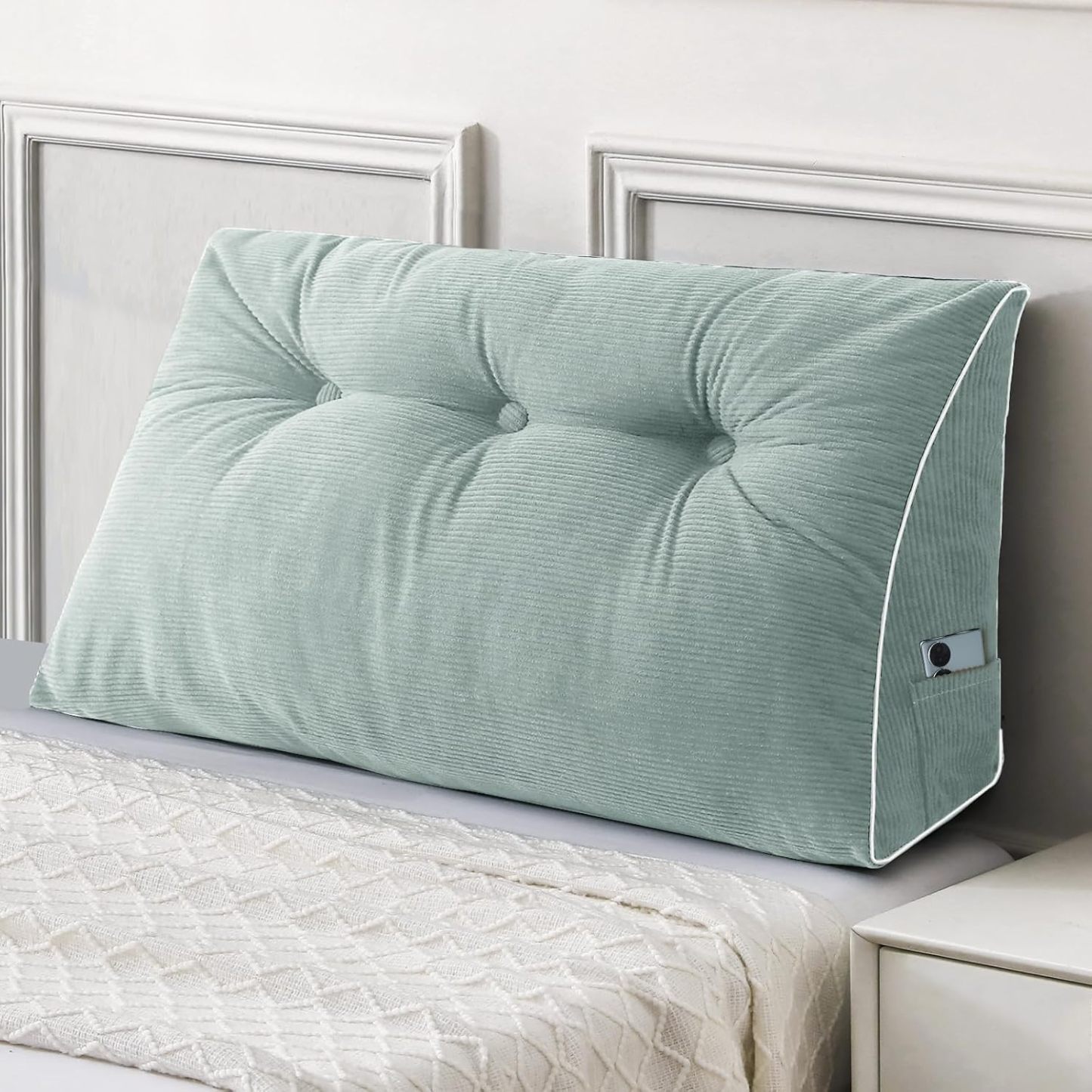 Sasttie Headboard Pillow Queen, Wedge Pillow Headboard, Dark Grey | Triangle Backrest Cushion for Sitting or Reading in Bed, Dorm Essentials, OEKO-TEX, Down Alternative Fill, Side Pockets
