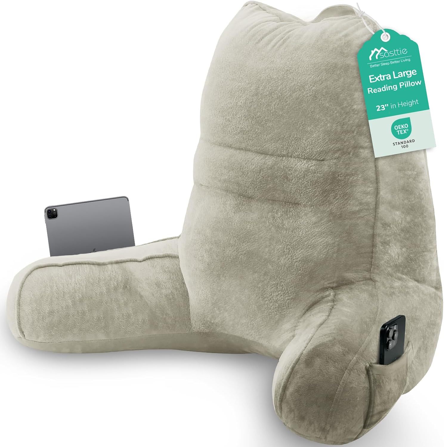 Sasttie Reading Pillow for Bed, Back Pillow for Sitting Up, Dark Grey | 18 Backrest Support Cushion for Couch, Sofa, and Floor, Dorm Essentials, OEKO-TEX, Adjustable Down Alternative Fill