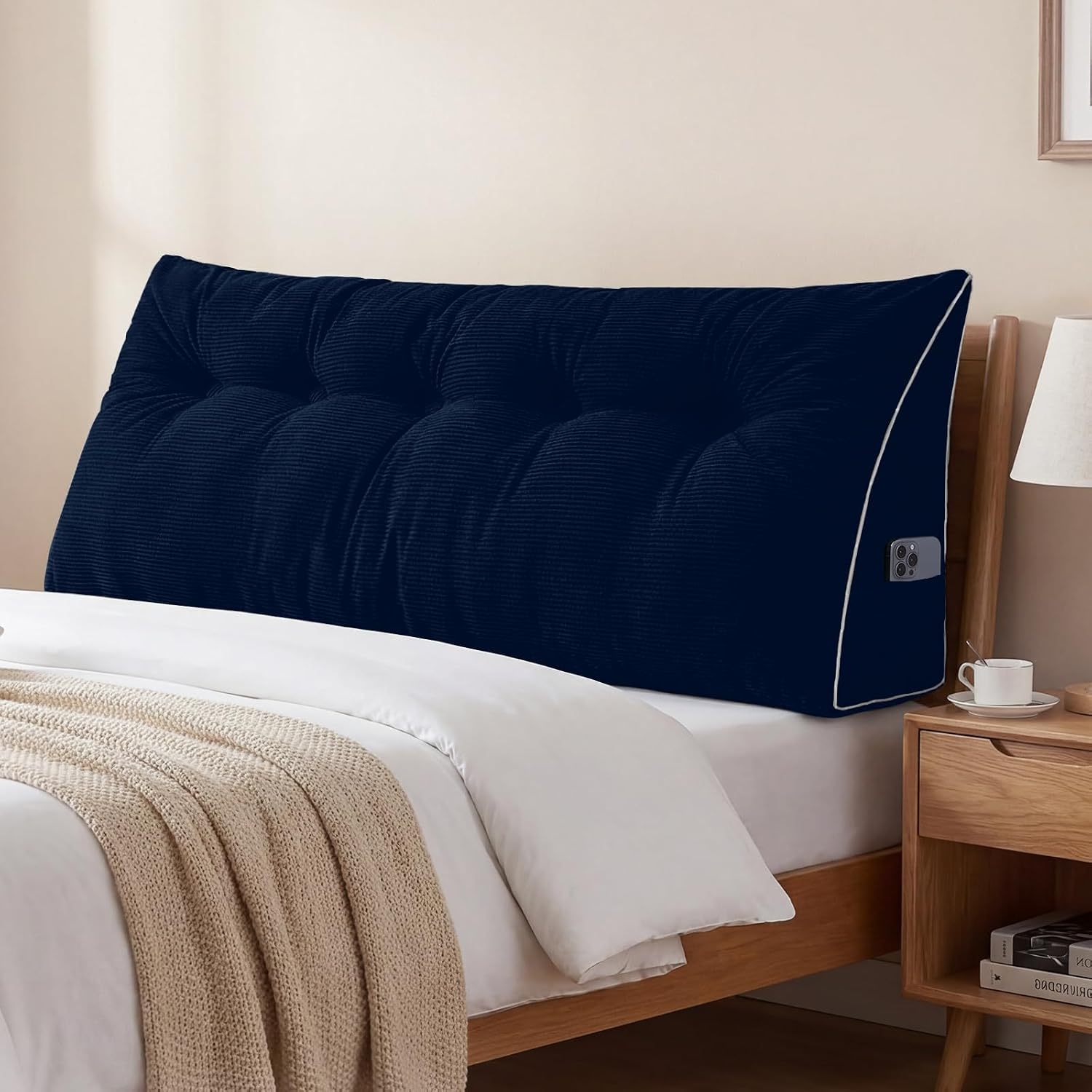 Sasttie Headboard Pillow Queen, Wedge Pillow Headboard, Dark Grey | Triangle Backrest Cushion for Sitting or Reading in Bed, Dorm Essentials, OEKO-TEX, Down Alternative Fill, Side Pockets