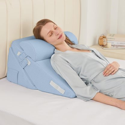 Sasttie Adjustable Wedge Pillow Set for After Surgery, Dark Grey & White | Bed Wedge Pillow Headboard with Memory Foam Neck Cushion, for Acid Reflux, Sleeping, Neck & Back Support