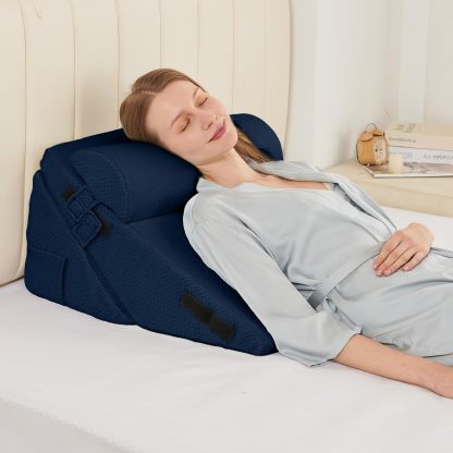 Sasttie Adjustable Wedge Pillow Set for After Surgery, Dark Grey & White | Bed Wedge Pillow Headboard with Memory Foam Neck Cushion, for Acid Reflux, Sleeping, Neck & Back Support
