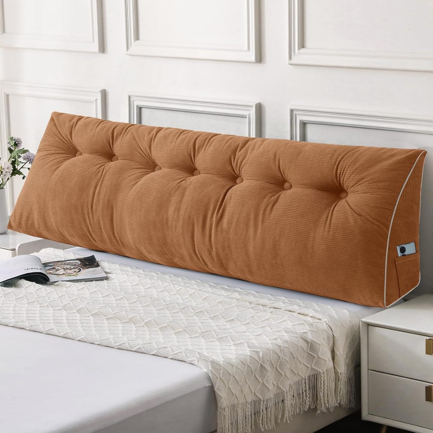 Sasttie Headboard Pillow Queen, Wedge Pillow Headboard, Dark Grey | Triangle Backrest Cushion for Sitting or Reading in Bed, Dorm Essentials, OEKO-TEX, Down Alternative Fill, Side Pockets