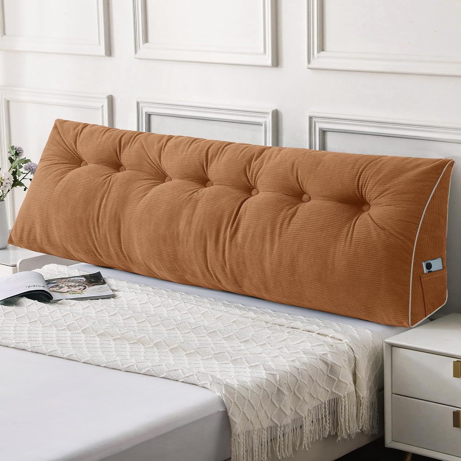 Sasttie Headboard Pillow Queen, Wedge Pillow Headboard, Dark Grey | Triangle Backrest Cushion for Sitting or Reading in Bed, Dorm Essentials, OEKO-TEX, Down Alternative Fill, Side Pockets