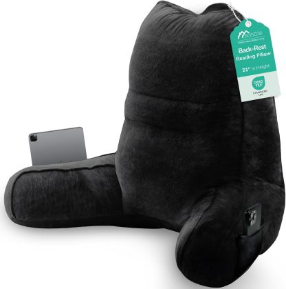 Sasttie Reading Pillow for Bed, Back Pillow for Sitting Up, Dark Grey | 18 Backrest Support Cushion for Couch, Sofa, and Floor, Dorm Essentials, OEKO-TEX, Adjustable Down Alternative Fill