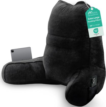 Sasttie Reading Pillow for Bed, Back Pillow for Sitting Up, Dark Grey | 18 Backrest Support Cushion for Couch, Sofa, and Floor, Dorm Essentials, OEKO-TEX, Adjustable Down Alternative Fill