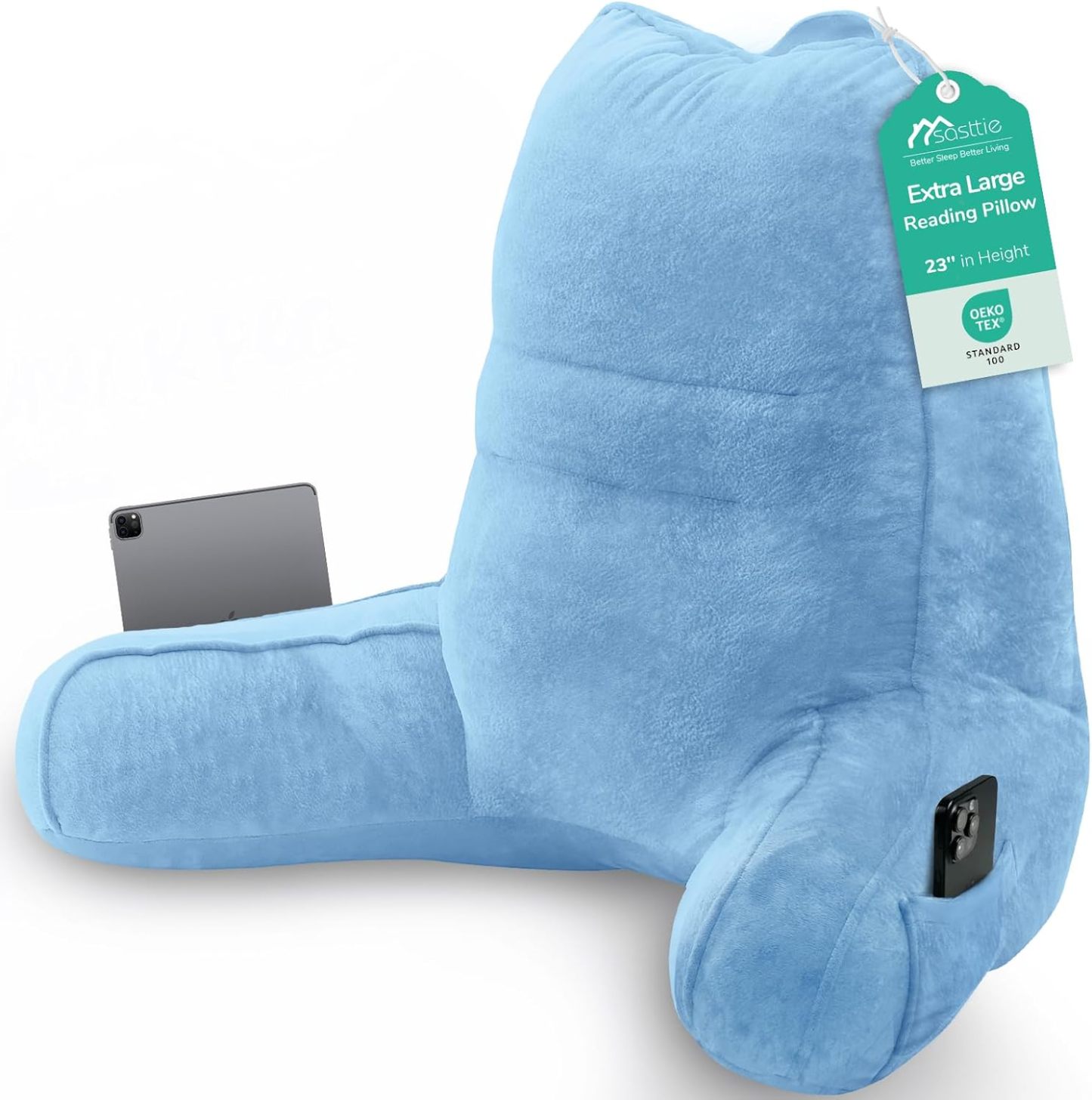 Sasttie Reading Pillow for Bed, Back Pillow for Sitting Up, Dark Grey | 18 Backrest Support Cushion for Couch, Sofa, and Floor, Dorm Essentials, OEKO-TEX, Adjustable Down Alternative Fill