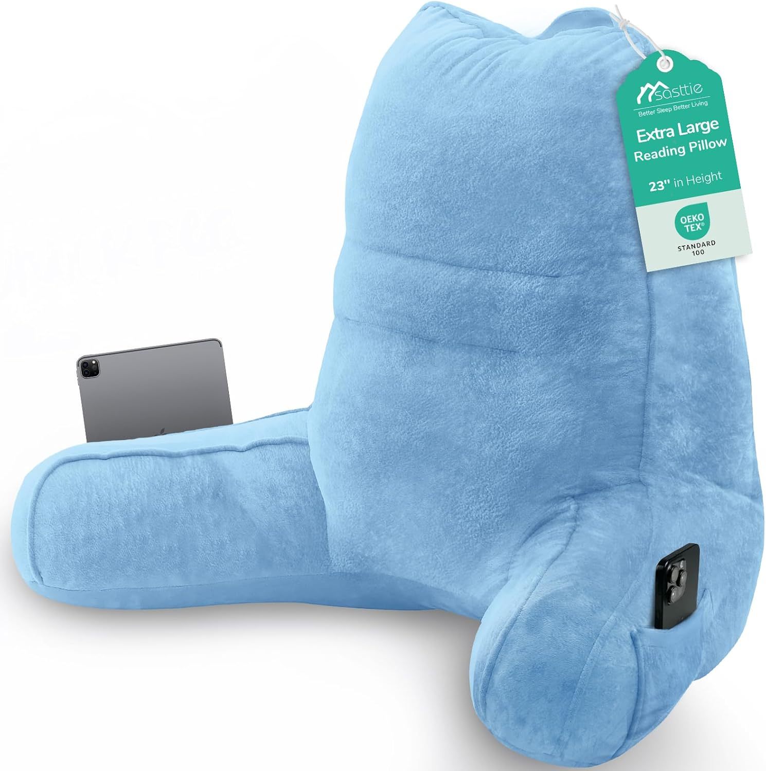Sasttie Reading Pillow for Bed, Back Pillow for Sitting Up, Dark Grey | 18 Backrest Support Cushion for Couch, Sofa, and Floor, Dorm Essentials, OEKO-TEX, Adjustable Down Alternative Fill