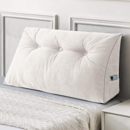 Sasttie Headboard Pillow Queen, Wedge Pillow Headboard, Dark Grey | Triangle Backrest Cushion for Sitting or Reading in Bed, Dorm Essentials, OEKO-TEX, Down Alternative Fill, Side Pockets